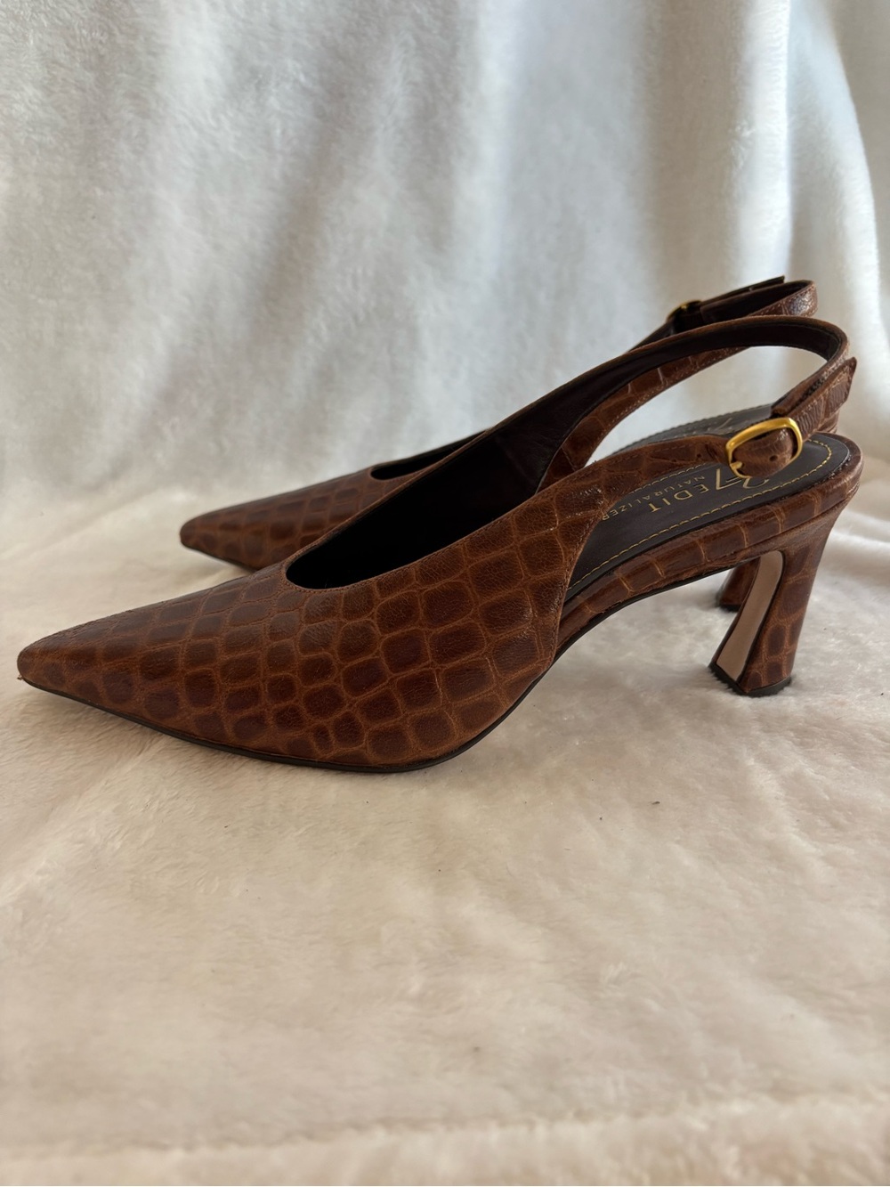 27 EDIT NATURALIZER Elaine Crocodile Leather Slingback Heels Size 7.5M